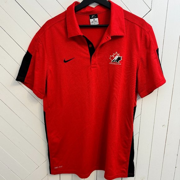 Nike dri-fit red and black polo shirt with hockey canada logo - Picture 1 of 6